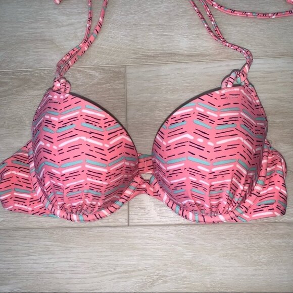 Aerie Bikini Top Size 34B Coral Pink Swimwear Push Up Underwire Bra “Brooke” - Picture 4 of 8